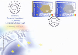 ORGANIZATIONS, EUROPEAN UNION, ROMANIA'S MEMBERSHIP, COVER FDC, 2005, ROMANIA - Comunità Europea