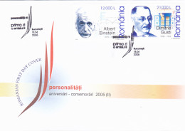 FAMOUS PEOPLE, ALBERT EINTSEIN, PERSONALITIES, DIMITRIE GUSTI, COVER FDC, 2005, ROMANIA - Albert Einstein