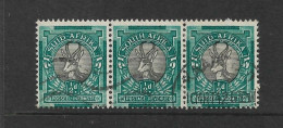 SOUTH AFRICA 1926 ½d STRIP OF THREE  FINE USED BEARING MARCH 1926 POSTMARK - Used Stamps