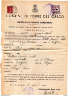 CERTIFICATO CON MARCHE COMUNALI -  TORRE DEL GRECO - Erinnophilie