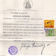 1952 CERTIFICATO COMUNALE BISIGNANO  COSENZA CON MARCHE COMUNALI - Erinnophilie