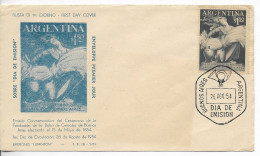 ARGENTINA 1954 GRAIN STOCK CENTENARY MARKET AGRICULTURE FIRST DAY COVER FDC - FDC