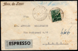 1947 27 GENNAIO DEMOCRATICA C.80 SASS 549 IN BLOCCO DI QUINDICI+L.1,00 SU ESPRESSO DA MADONNELLA PER BARI AFFRANCATO FRO - 1946-47 Corpo Polacco