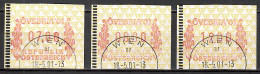 MiNr. ATM 5 (3x), Nationale Briefmarkenausstellung ÖVEBRIA ’01, Graz; Gestempelt - Timbres De Distributeurs [ATM]