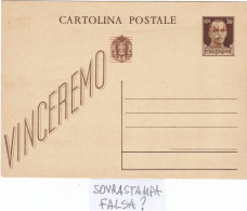 ITALIA - REPUBBLICA SOCIALE -  CARTOLINA POSTALE -  C. 30 VINCEREMO - SOVRASTAMPA ? NUOVO - Entero Postal