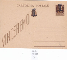 ITALIA - REPUBBLICA SOCIALE -  CARTOLINA POSTALE -  C. 30 VINCEREMO - SOVRASTAMPA - PRIVATA - Entero Postal