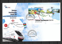 2017 Joint Turkey And Azerbaijan, FDC TURKEY WITH SOUVENIR SHEET: Inauguration Railway - Joint Issues