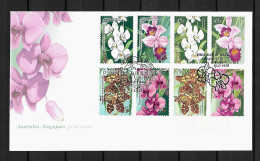 1998 Joint Australia And Singapore, MIXED FDC AUSTRALIA WITH 4+4 STAMPS: Orchids - Joint Issues