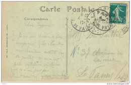 _P374 Postkaart: Paris Le Tour Eiffel - 5ct Semeuse  >>> PANNE 6 VII 1917 - Zona No Ocupada