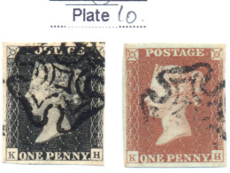 Ua814: Matched Pair: Black Penny + Red Penny :  Plate 10  : K__H - Oblitérés