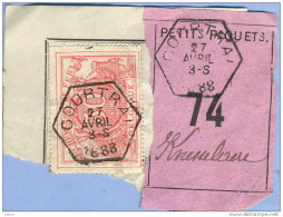 _V709: SP11:COURTRAI > Knesselaere: / Fragment Met " étiquette " PETITS PAQUETS: N° 74: Type B - Documenti & Frammenti