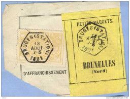 _V729: BRUGES(STATION) > BRUXELLES(NORD): SP12/ Fragment Met " étiquette " PETITS PAQUETS: N° 75: Type B: - Documentos & Fragmentos