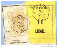 _V754: OSTENDE > LIEGE: SP12/ Fragment Met " étiquette " PETITS PAQUETS: N° 16: Type B: - Documenti & Frammenti