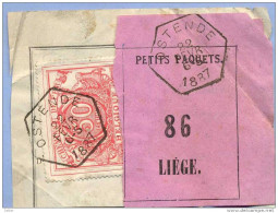 _V743: OSTENDE > LIEGE:SP11/ Fragment Met " étiquette " PETITS PAQUETS: N° 86: Type B: - Documenti & Frammenti