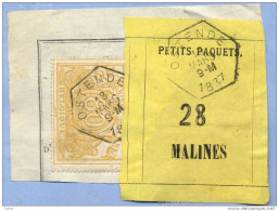 _V777:  OSTENDE > MALINES: SP12/ Fragment Met " étiquette " PETITS PAQUETS: N° 28: Type B: - Documents & Fragments