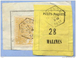 _V777:  OSTENDE > MALINES: SP12/ Fragment Met " étiquette " PETITS PAQUETS: N° 28: Type B: - Documentos & Fragmentos