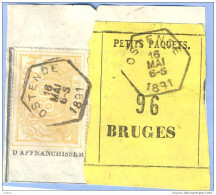 _V784: OSTENDE > BRUGES: SP12/ Fragment Met " étiquette " PETITS PAQUETS: N° 96: Type B: - Documenti & Frammenti