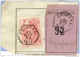 _V792: COURTRAI > Synghem: SP11/ Fragment Met " étiquette " PETITS PAQUETS N° 92 Type B: - Documentos & Fragmentos