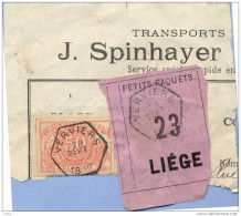 _V804: VERVIERS > LIEGE+PUBLICITEITop Reisbrief: J.SPINHAYER: SP11/ Fragment: PETITS PAQUETS: N° 23:Type Bc: - Documentos & Fragmentos