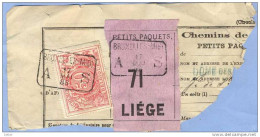 _V873: BRUXELLES-MIDI  A__S  17 MAI 88 > LIEGE: SP11/ Fragment Met  " étiquette "  PETITS PAQUETS : N° 71: - Documentos & Fragmentos