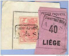 _V871: BRUXELLES-MIDI  A__S  3 JUIL __8 > LIEGE: SP11/ Fragment Met  " étiquette "  PETITS PAQUETS : N° 40: - Documentos & Fragmentos