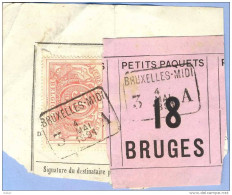 _V854: BRUXELLES-MIDI 3 __A  4 MAI 1891  >  BRUGES  - 3: Plat & Recht: SP11/ Fragment Met  " étiquette: PETITS PAQUETS:1 - Documenten & Fragmenten