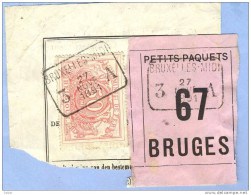 _V855: BRUXELLES-MIDI 3 __A  27 NOVE 1891  >  BRUGES  - 3: Plat & Recht: SP11/ Fragment Met  " étiquet: PETITS PAQUETS:6 - Documenten & Fragmenten