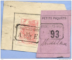 _V884: BRUXELLES-MIDI  A__E   25 FEVR 1889 > Middelkerke: SP11/ Fragment Met  " étiquette "  PETITS PAQUETS : N° 93: - Documenti & Frammenti