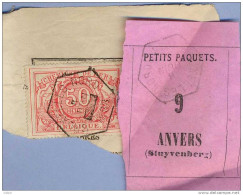 _V897: BRUXELLES(NORD) > ANVERS(STUYVENBERG): SP11: Bb: BRUXELLES-NORD/ Fragm. " étiquette  PETITS PAQUETS : 9 : Type Bc - Documenten & Fragmenten