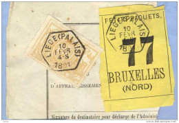 _V959: LIEGE(PALAIS)  > BRUXELLES(NORD) - Expresse: SP12/ Fragment PETITS PAQUETS Met  " étiquette " : N° 77 : Type B: - Documenten & Fragmenten