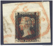 ²²999: SG: N°1 Plate 5 : S__K  ( 3 Margins ) With Tombstone: C PAID 26.FE.26 1841 .  / Fragment - Gebruikt