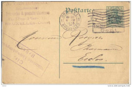 Zv791: 5 CENTIEMES POSTKARTE: Met Censuur:>>> Eecloo 19157 Verstuurd Uit Bruxelles Via Etappen... - OC26/37 Territoire Des Etapes