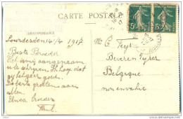 _G986: Carte Postale: LOURDES -Mosaïque:L(Incarnationc 5c+5c Semeuse: - AK: ROUSBRUGGE-HARINGHE 20.IV1917:.zegel Beschad - Unbesetzte Zone