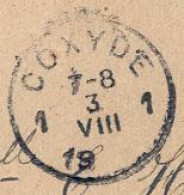 Wb253: S.M.: *TRESOR Et POSTES * > 1 COXYDE 1 3 VIII __ ( Onvolledig Jaar) - Fortune (1919)