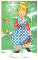 FANTAISIE - Bonne Année - Nouvel An - Petite Fille Avec Tablier A Carreaux - Carte Postale Ancienne - Nouvel An