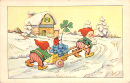 FANTAISIE - Bonne Année - Nouvel An - Lutins Avec Une Brouette - Carte Postale Ancienne - Nouvel An