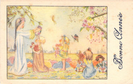 FANTAISIE - Bonne Année - Nouvel An - Enfants Et Couronnes De Fleurs - Carte Postale Ancienne - Año Nuevo