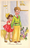 FANTAISIE - Bonne Année - Nouvel An - Enfants Et Fleurs  - Carte Postale Ancienne - Año Nuevo