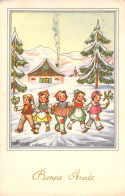 FANTAISIE - Bonne Année - Nouvel An - Ribambelle D'enfants Et Accordéon  - Carte Postale Ancienne - Año Nuevo