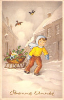 FANTAISIE - Bonne Année - Nouvel An - Enfant Trainant Une Luge - Carte Postale Ancienne - Año Nuevo