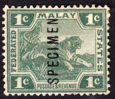 FMS 1906 1c Green Specimen SG28S Mint Previously Hinged - Federated Malay States