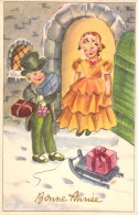 FANTAISIE - Bonne Année - Nouvel An - Enfants Avec Cadeaux Sur Une Luge - Carte Postale Ancienne - Nouvel An