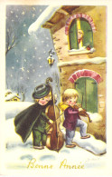 FANTAISIE - Bonne Année - Nouvel An - Enfants Qui Jouent Du Violon - Carte Postale Ancienne - Nouvel An