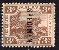 FMS 1906 3c Brown Specimen SG33S Mint Previously Hinged - Federated Malay States