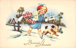 FANTAISIE - Bonne Année - Nouvel An - Petite Fille Et Son Chien  - Carte Postale Ancienne - Nouvel An