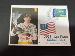 22-11-2023 (3 V 7) Formula One - 2023 Las Vegas Grand Prix - Winner Max Verstappen (18 November 2023) OZ Stamp - Automobilismo