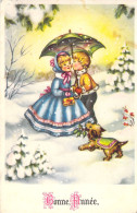FANTAISIE - Bonne Année - Nouvel An - Enfants Sous Un Parapluie  - Carte Postale Ancienne - Nouvel An
