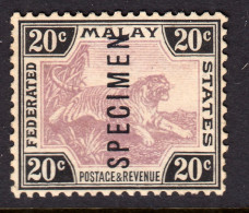 FMS 1923 20c Purple & Black Specimen SG69S Unmounted Mint - Federated Malay States