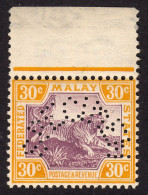 FMS 1929 30c Purple & Orange Yellow Specimen SG71S Unmounted Mint - Federated Malay States