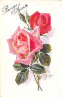 FANTAISIE - Bonne Année - Nouvel An - Roses - Fleurs - Carte Postale Ancienne - Nouvel An